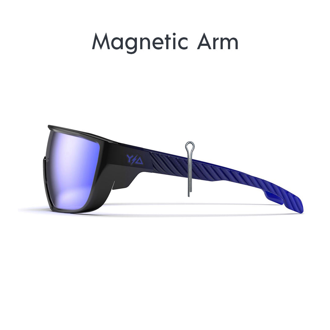 ANSI Z.87+ Safety Sunglasses - Revo Blue Lens with magnetic arm – Wye Delta  LLC